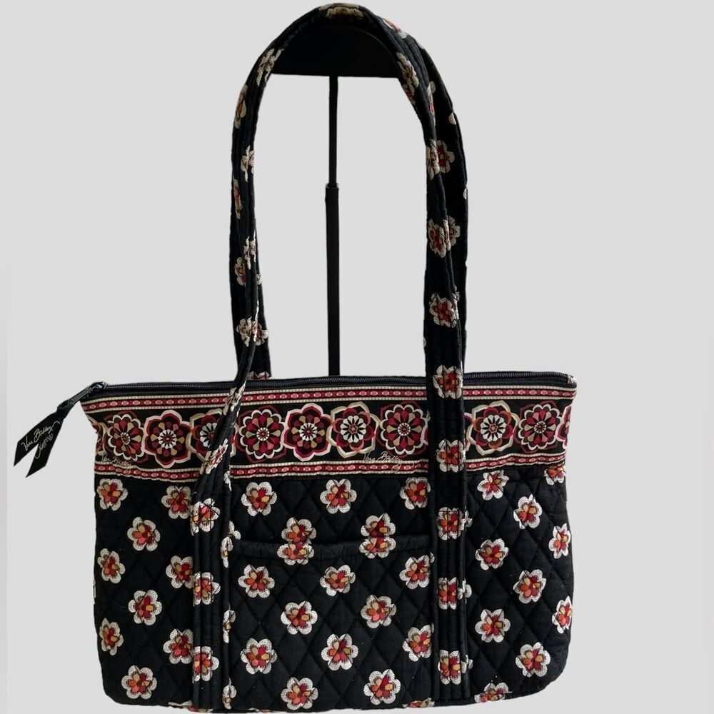 Vera Bradley Pirouette Large Quilted Tote Shoulder Bag Floral Black